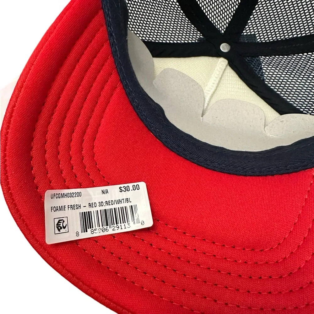 UFC Foamie Fresh Red White Blue Mesh Trucker Hat Back Embroidered Logo Unisex